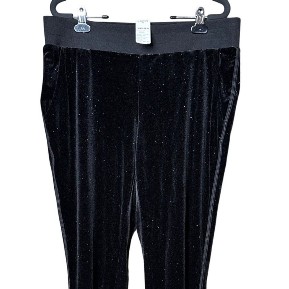 NWT Y2K Juicy Couture Black Velour Glitter Jogger Pants Women Lg Elastic Waist